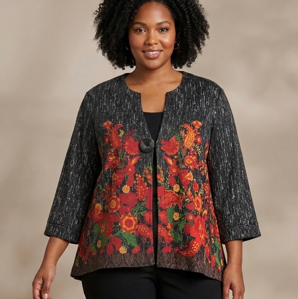 1X Floral Cardigan Sweater Wraparound Swing Jacket Spring Florals